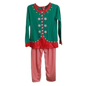 WONDERSHOP PAJAMA SET Women’s LARGE Elf Holiday Shirt & Pant Green Red Christmas